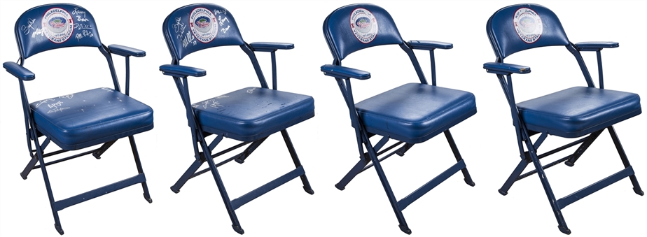 Lot of (4) Philadelphia Phillies Veterans Stadium Clubhouse Chairs Including 2 Multi Signed (Beckett)